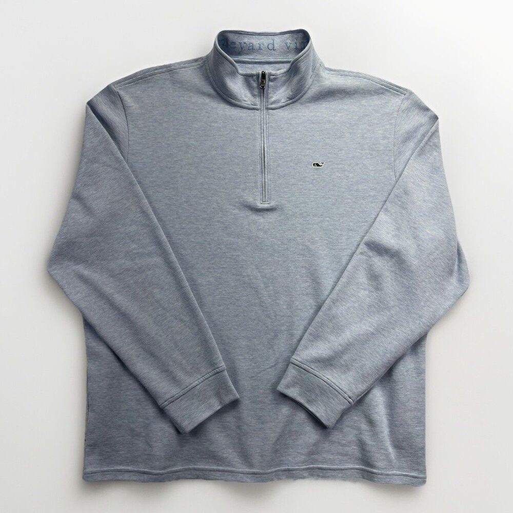 Vineyard Vines‎ Salt Water 1/4 Zip Pullover Mens XXL light  Blue Stripe Sweater